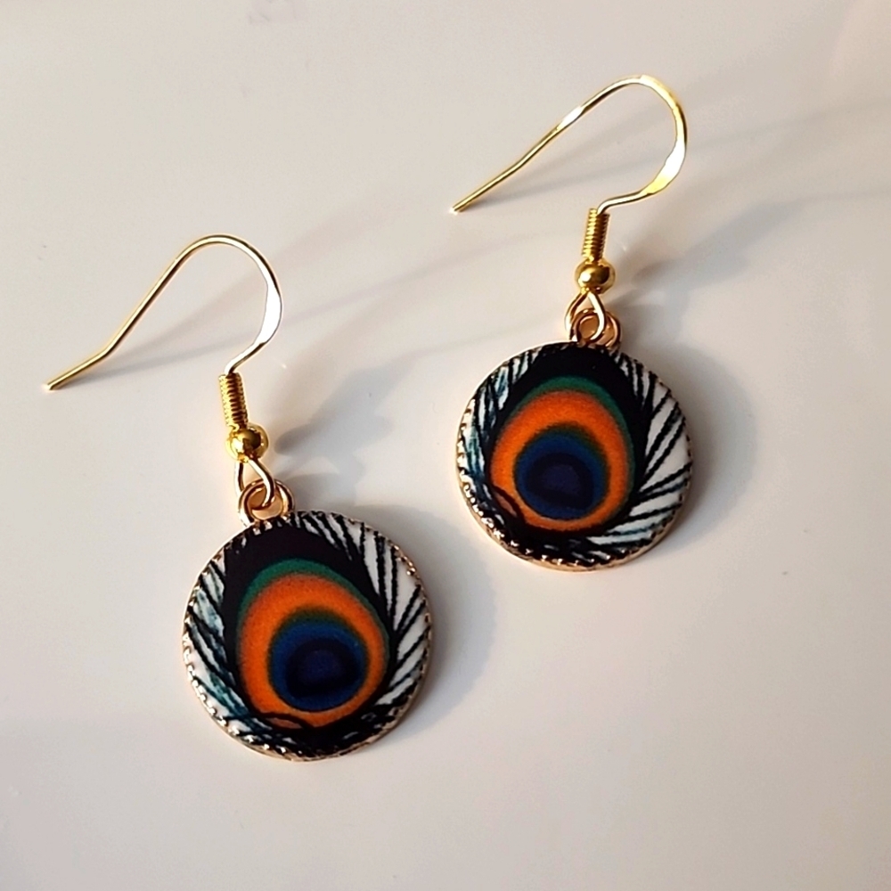 Peacock Disc Charm 🦚 earrings 925S post